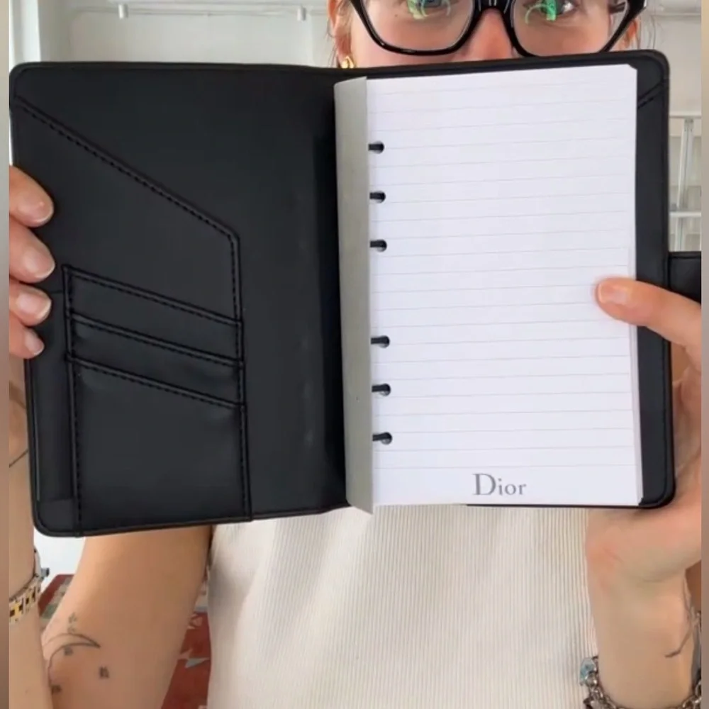 Auth Calfskin Dior Heart Leather Notebook Cover